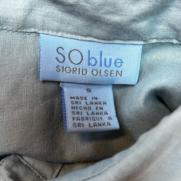 SO Blue Sigrid Olsen Women's Button Down Long Sleeve Linen Shirt Small Pocket - Picture 3 of 8